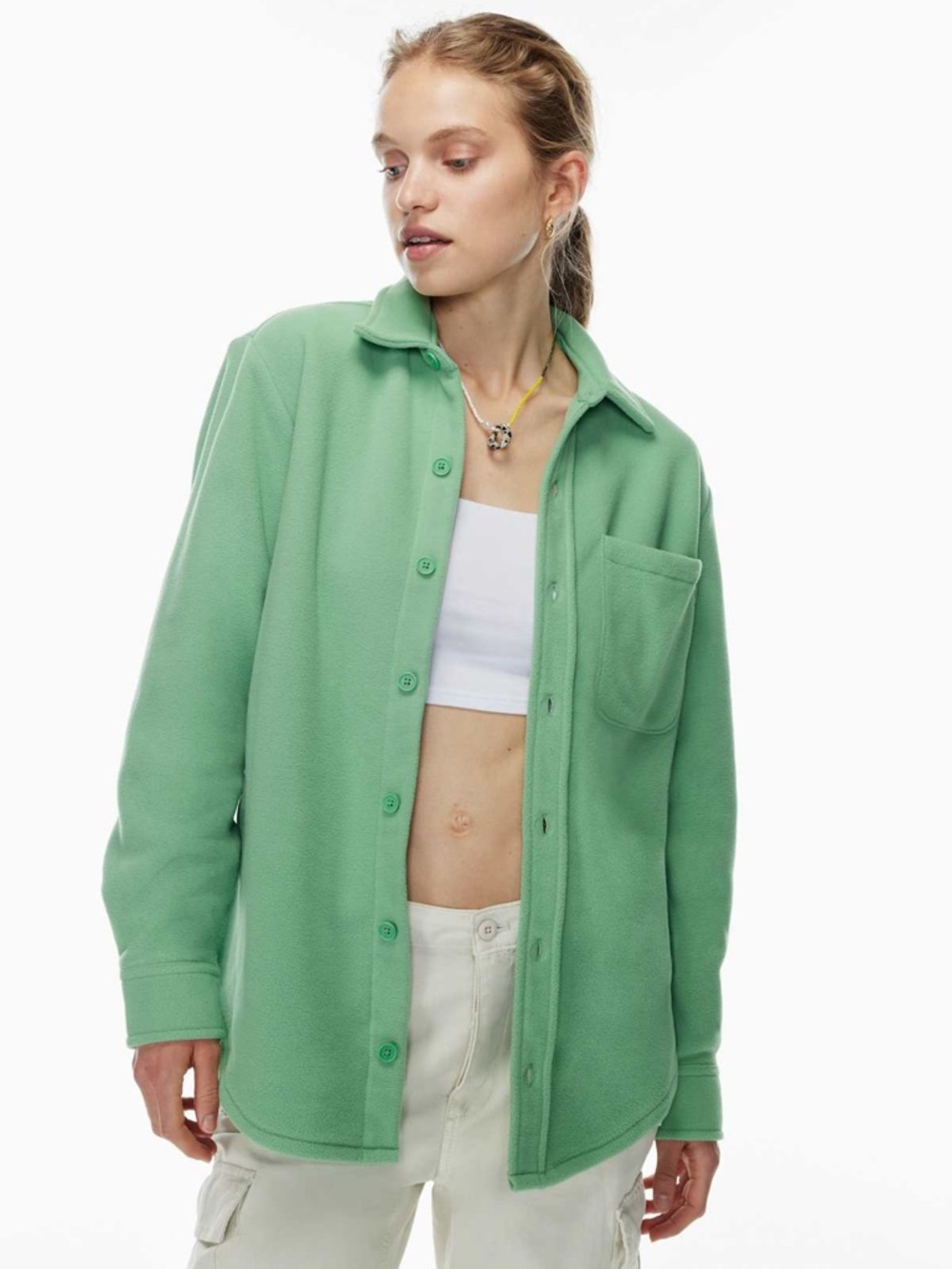 Aritzia TNA Light Green Polar Jacket with Button Detail S
